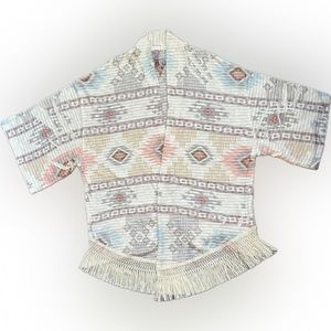 Anthropologie Mauve Aztec Print Fringe Kimono Cardigan Size Large